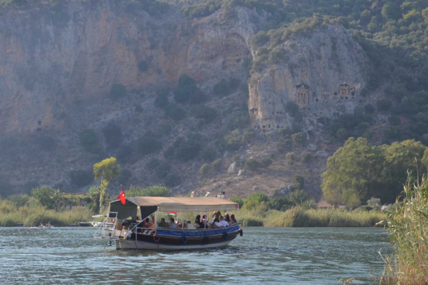 Dalyan_Boat_RockTombs Boat in Dalyan River, rock tombs, day trip from sarigerme and dalyan