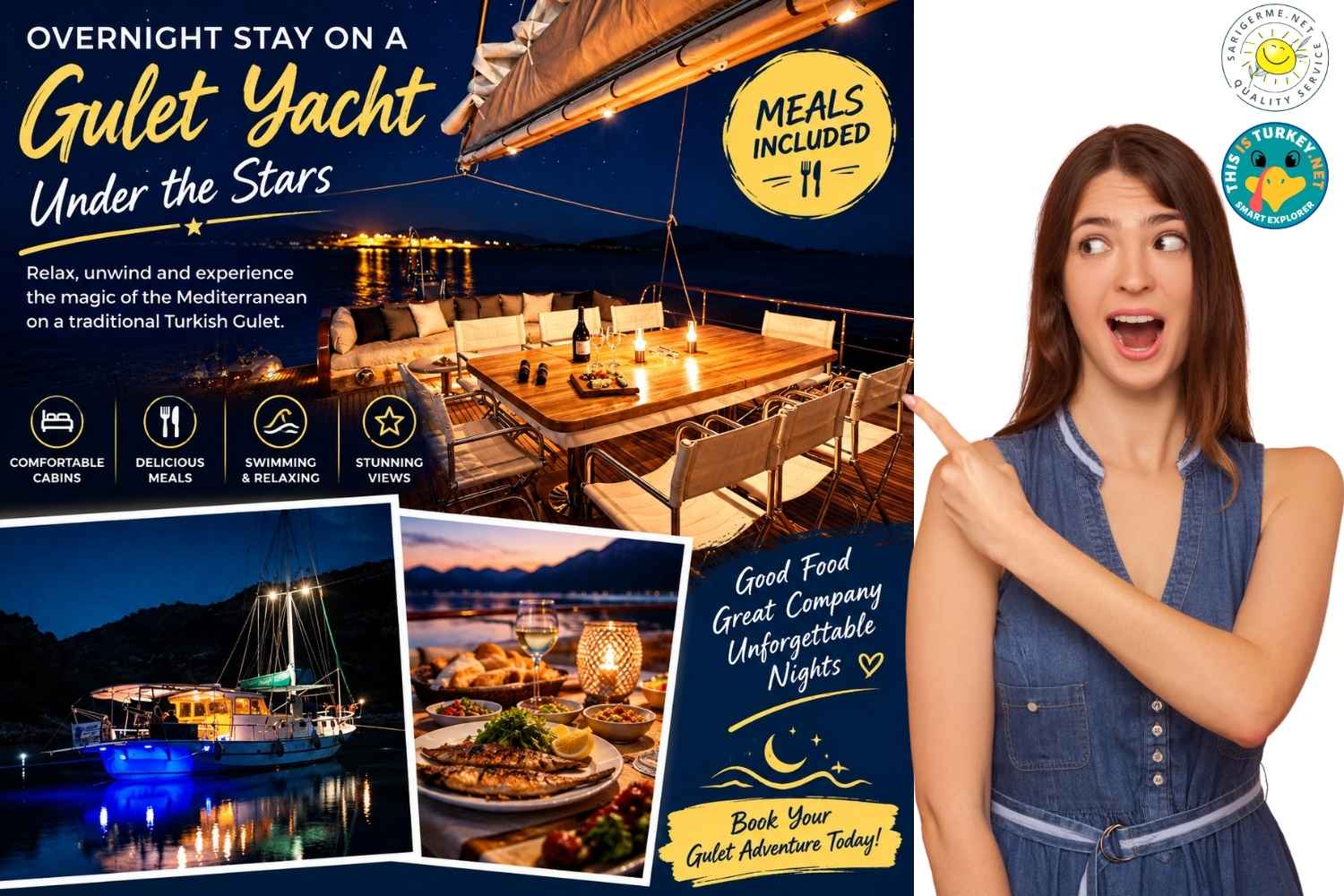 Night Out on a Gulet Yacht Boat, dinner and overnight stay with breakfast, Lunch and Transfers to and from boat. Dalaman area.