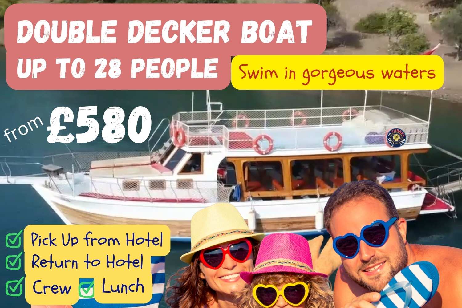 DOUBLE DECKER BOAT Private Boat Hire in Dalaman Sarigerme